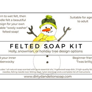 Snowman, Holly, or Christmas Tree Felted Soap Kit (Learn to wet felt, then needle felt, a hand-crafted, all-natural soap!)