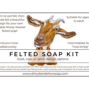 Goat, Lamb, or Cow Felted Soap Kit (Learn to wet felt, then needle felt, a hand-crafted, all-natural soap!)