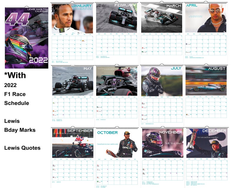 Lewis Hamilton 2022 Wall US Calendar Lewis Hamilton Etsy