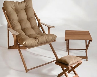 Premium Holz-Terrassenstuhl mit Armlehne, verstellbare Garten-Sonnenliege, komfortabler Outdoor-Liegestuhl, Balkonstuhl, faltbarer Holzstuhl