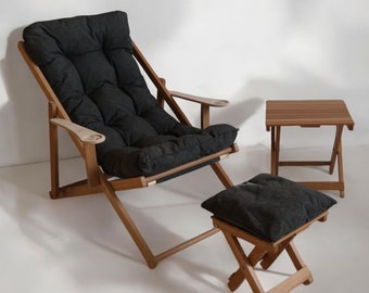 Premium Holz-Terrassenstuhl mit Armlehne, verstellbare Garten-Sonnenliege, komfortabler Outdoor-Liegestuhl, Balkonstuhl, faltbarer Holzstuhl