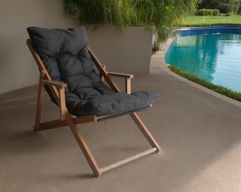 Verstellbare Holz- Sonnenliege - Premium Gartenstuhl - Geschenk für den Sommer. Holzliege, Gartenbank, Sitzgruppe