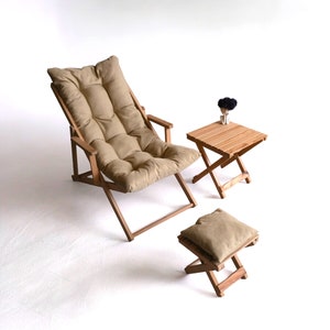 Chaise de jardin en bois élégante, ensemble chaise longue et tabourets, meubles de terrasse durables pour l'extérieur, chaise longue, chaise longue d'extérieur pour cadeau d'été