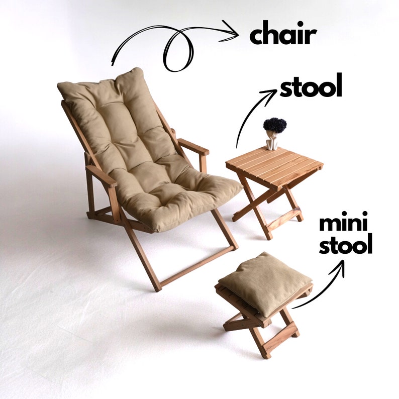 Premium Wooden Garden Chair & Sun Lounger With Wooden Stool, Stylish ...