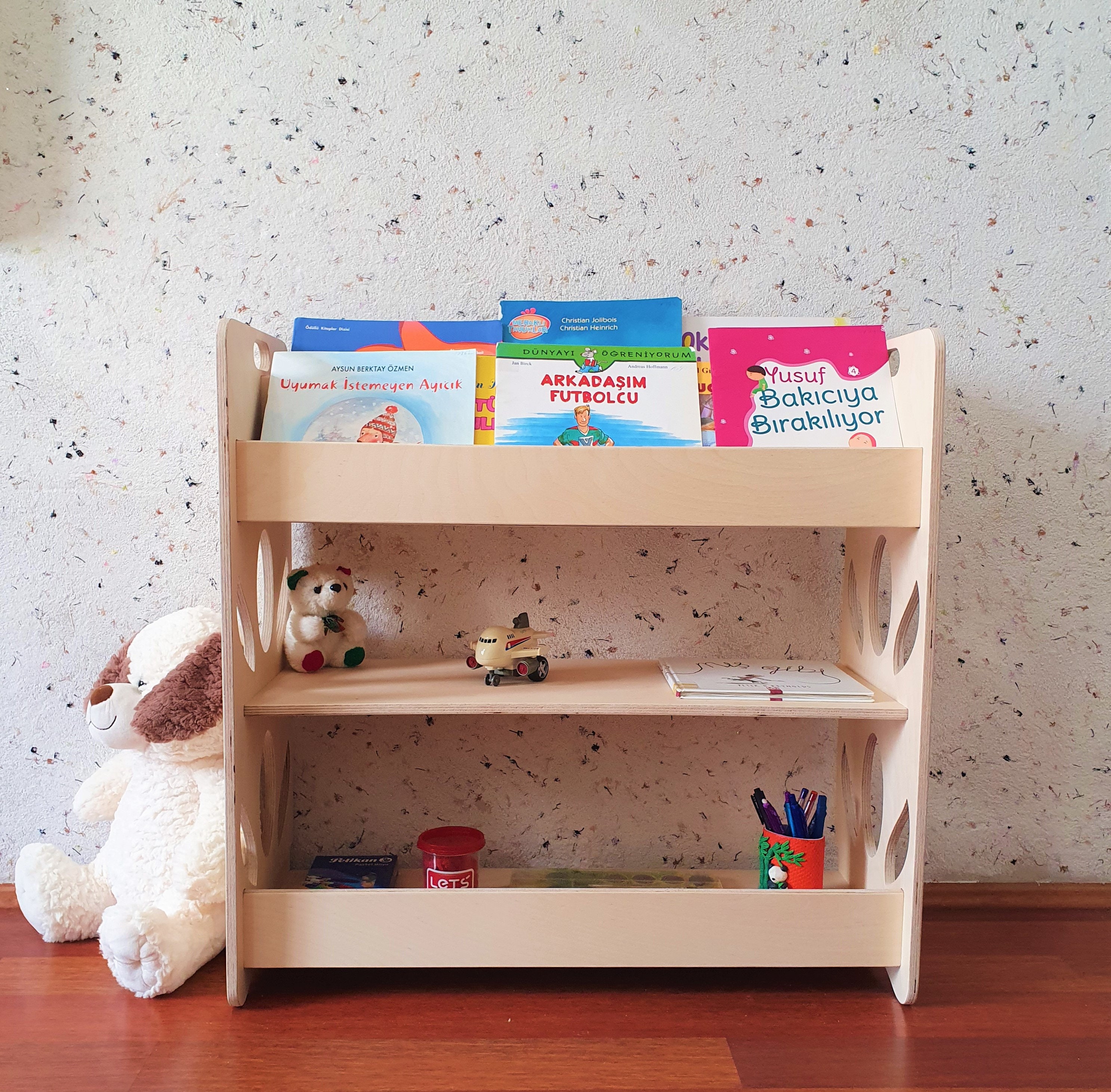 Montessori Bookcase With Patterned Montessori Book Storage Etsy