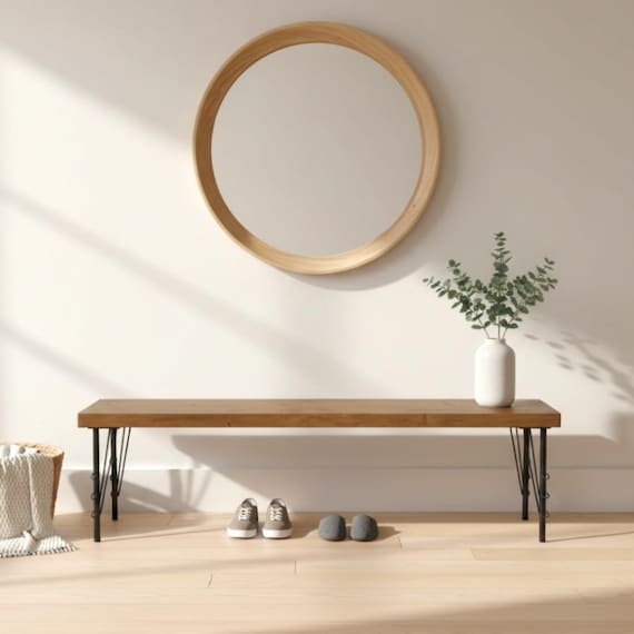 Rustic Handmade Wooden Bench, Entryway Furniture, Farmhouse Hallway Bench, Solid Wood Seating, Custom Size Bench, Rustic Dining Table Bench.