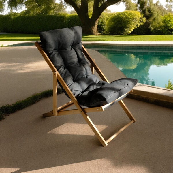 Elegant Outdoor Chaise Lounge - Stylish Pool Lounger, Perfect for Patio & Garden Chair - Ideal Summer Gift, Foldable Deck Chair with Cushion