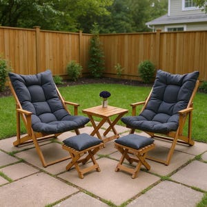 Modern Wooden Outdoor Chair Set with Cushions – Foldable Garden Lounge Furniture for Patio, Balcony, Deck, or Backyard Seating, Wooden Chair