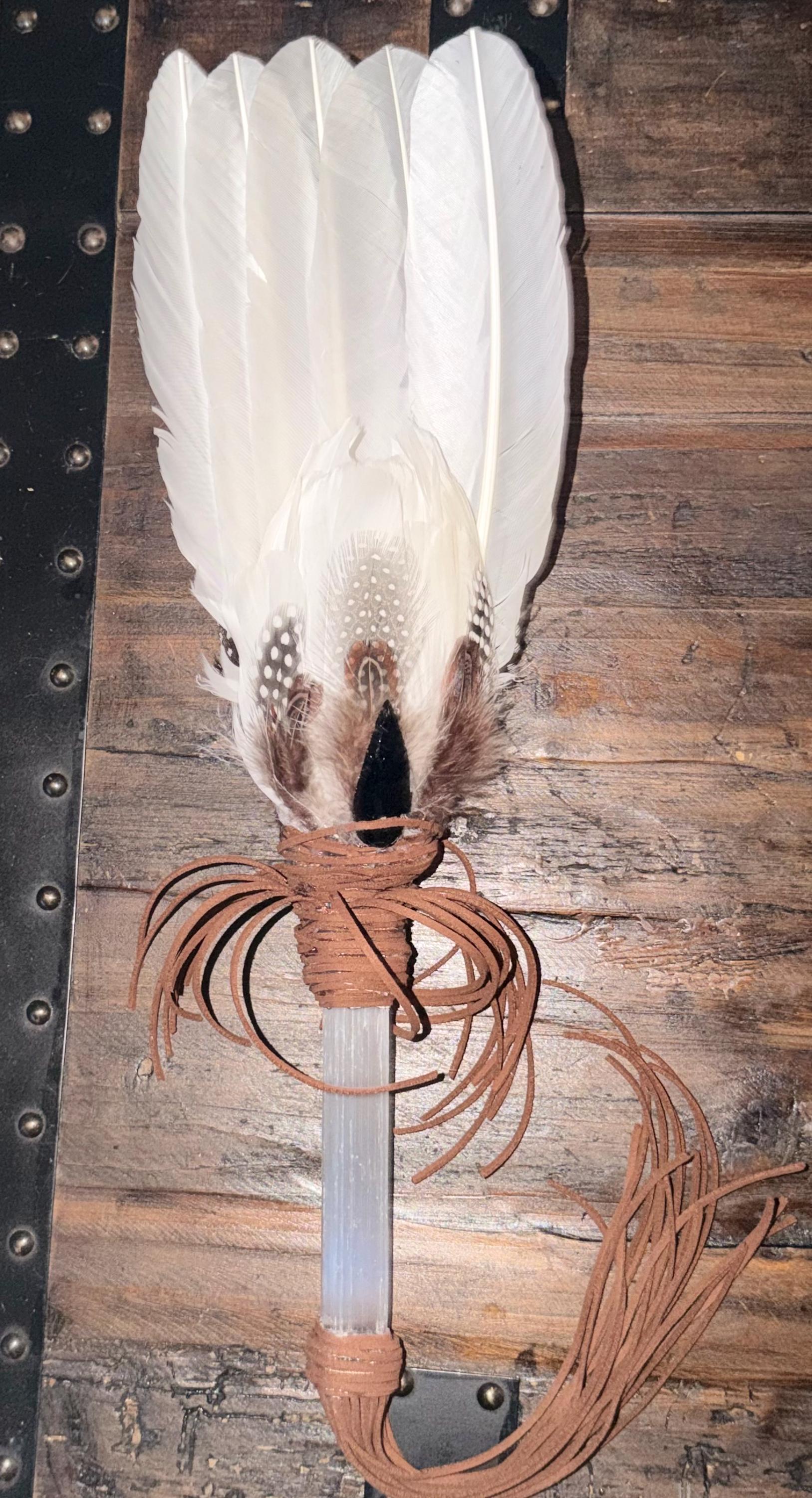 Sacred Selenite Magical Wand/shaman Rattle/ Smudging Fan/altar Wand ...
