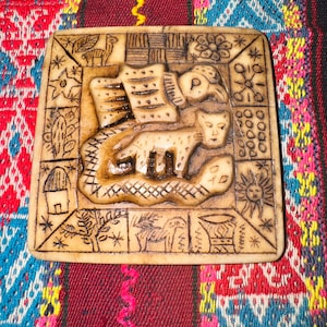 Andean Inca Calendar with Andean Trilogy in High Relief hand carved in Peru from Alabaster stone featuring Andean Trilogy