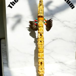 Powerful Shaman Staff hand carved from llama bone,Quartz & resin displays the Andean trilogy,Pacchamama (female) and Inti Wiracocha (male).