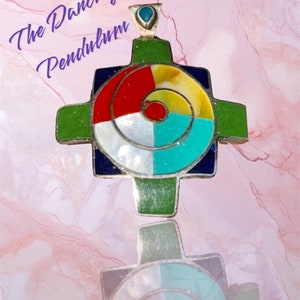 Chakana Pendant Sterling Peruvian silver. Hand crafted in Peru. Features abalone shell and gemstones. Listing is for this pendant.