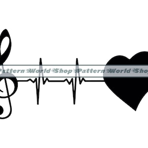 Music Note Heartbeat SVG, Music Lover SVG, Love Music SVG, Music Clipart, Music Files For Cricut, Cut Files For Silhouette, Dxf, Png, Vector