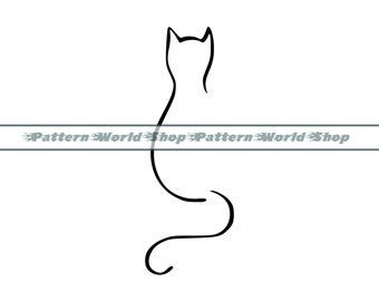 Cat Outline SVG, Cat Tattoo SVG, Cat Outline Clipart, Cat Outline Files For Cricut, Cat Outline Cut Files For Silhouette, Dxf,Png,Eps,Vector