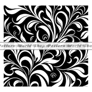 Può includere: Motivo floreale bianco e nero con intricati vortici e foglie. Il design è senza cuciture e può essere utilizzato per vari scopi, come tessuti, carta da parati o stampe digitali.