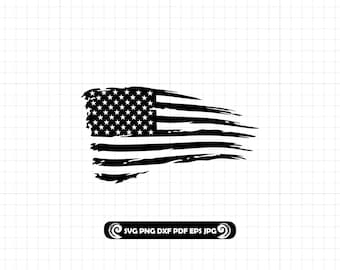 Tattered American Flag SVG PNG DXF, Distressed Grunge Usa Flag Cut File