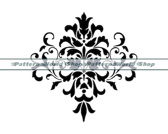 Elemento damasco n.° 2 SVG, plantilla damasco SVG, patrón vintage Svg, clipart, archivos para Cricut, archivos de corte para Silhouette, DXF, Png, Eps, vectores