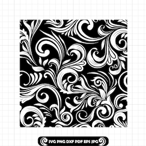 Tooled Leather #7 SVG PNG DXF, Leather Tooling Pattern, Western Flower Floral Carving Design, Swirl Tumbler Wrap, Cut File Cricut Silhouette