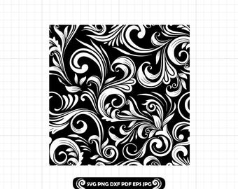 Tooled Leather #7 SVG, Seamless Pattern, Western Floral Scroll Swirl Design for Peekaboo Tumbler, Cut Files, PNG DXF, Cricut Silhouette