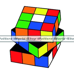 Puede incluir: Un rompecabezas de cubo multicolor con cuadrados rojos, naranjas, amarillos, verdes, azules y blancos. El cubo está formado por tres capas, con la capa superior ligeramente desplazada de las dos capas inferiores.