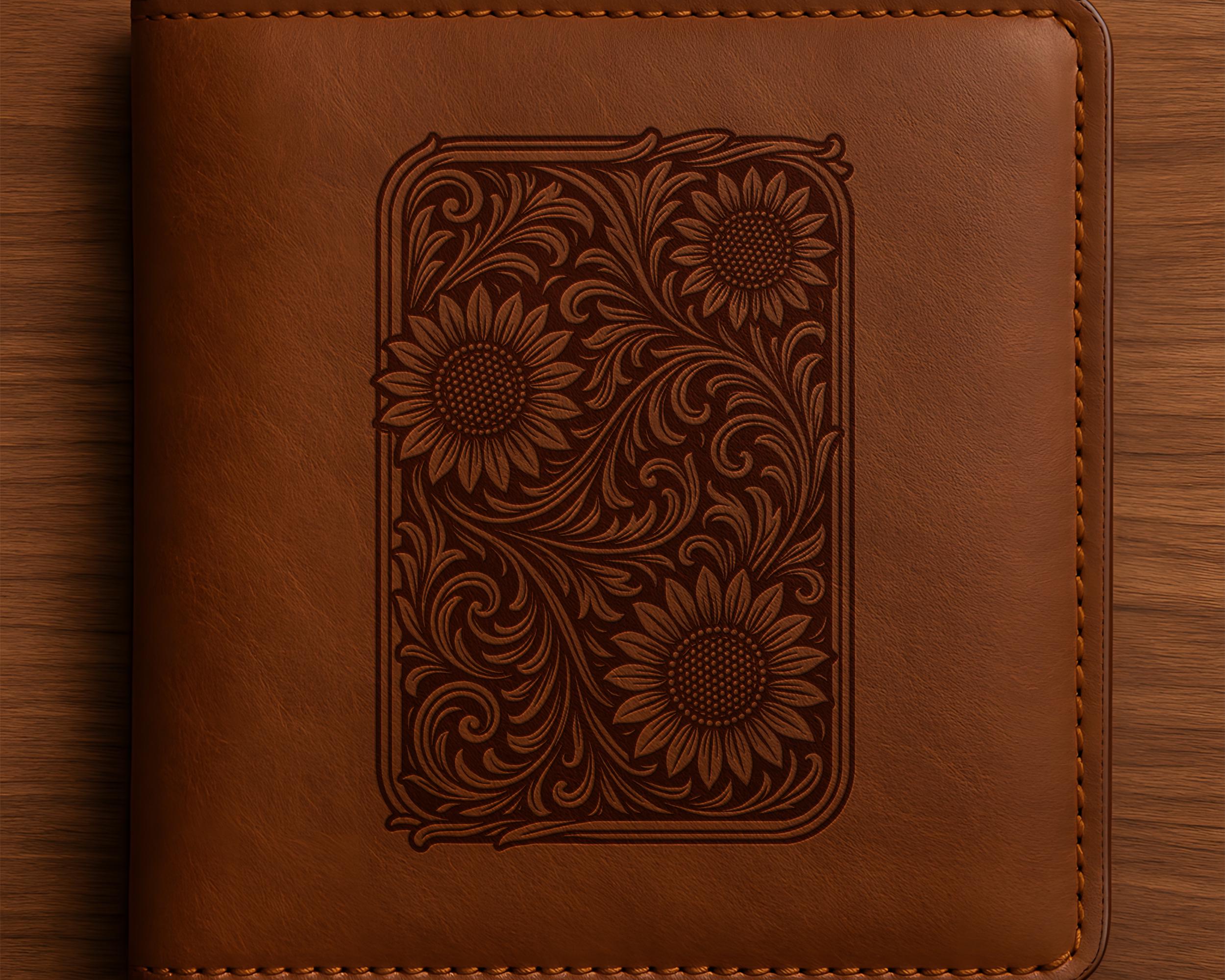 Sunflower Tooled Leather Pattern #3 SVG PNG DXF, Floral Tooling Svg ...