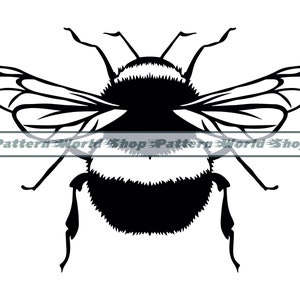 May include: Black and white silhouette of a bumblebee with wings spread out.