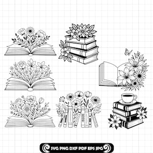 Floral Books SVG, Book Lovers SVG, Reading Quotes Cut File for Cricut & Silhouette