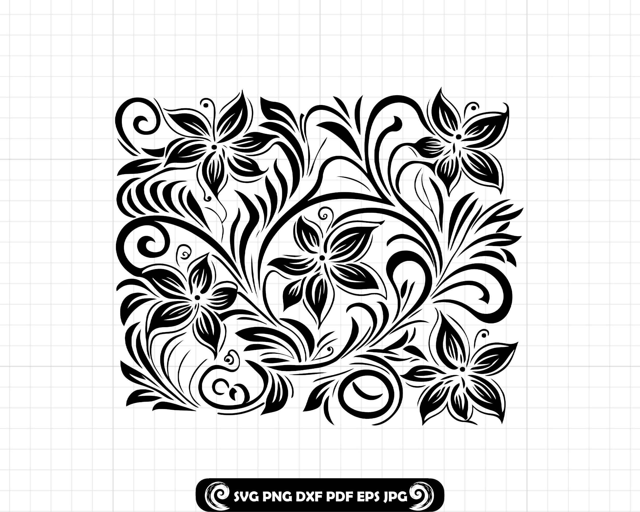 Tooled Leather Floral SVG PNG DXF, Western Flower Scroll Pattern