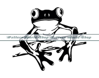 Peeking Frosch SVG, Frosch SVG, Frosch auf Baum SVG, Frosch Clipart, Frosch-Dateien für Cricut, Frosch geschnitten Dateien für Silhouette, Dxf, Png, Eps, Vektor