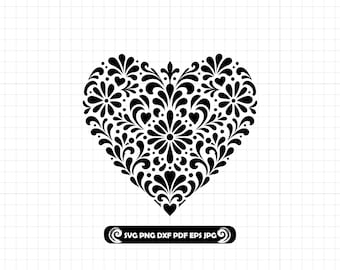 Talavera Heart SVG PNG DXF: Mexican Folk Art Heart Cut File