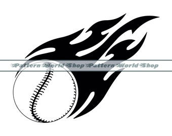 Flaming Baseball SVG, Baseball SVG, Baseball Clipart, Baseball Files For Cricut, Baseball Cut Files For Silhouette, Dxf, Png, Eps, Vector