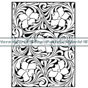 May include: Black and white floral pattern with a repeating design of stylized flowers and leaves. The pattern is suitable for use in crafts, quilting, and other projects.