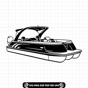 Pontoon Boat SVG, Pontoon Boat Silhouette PNG DXF, Fishing Boat Clipart, Lake Boat Cut File, Nautical Vector for Cricut and Silhouette