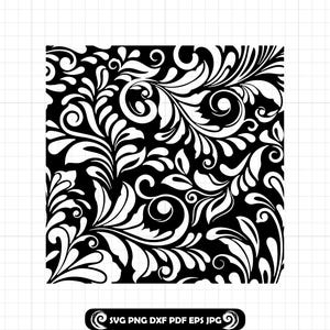 Tooled Leather #57 SVG PNG DXF, Seamless Pattern, Western Floral Scroll Swirl Design for Peekaboo Tumbler, Cut Files, Cricut Silhouette