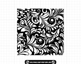 Tooled Leather #57 SVG PNG DXF, Seamless Pattern, Western Floral Scroll Swirl Design for Peekaboo Tumbler, Cut Files, Cricut Silhouette