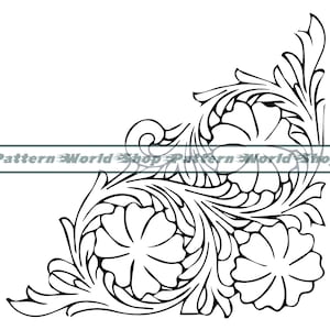 Cuir repoussé #9 SVG, coin floral, bordure florale, outillage en cuir, modèle sans couture, tourbillon, Swoosh, défilement, s'épanouir, SVG, PNG, Pdf