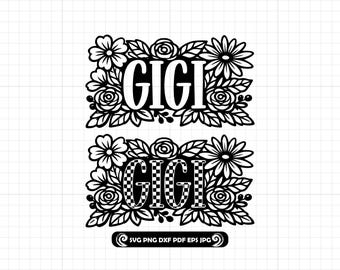 Floral Checkered Gigi SVG PNG Design: Grandma Name with Flowers Cut File