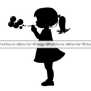 Kleines Mädchen bläst Seifenblasen SVG PNG DXF, Clipart, Dateien für Cricut, Schnittdateien für Silhouette, Eps, Vektor, Aufkleber, Aufkleber, Vinyl