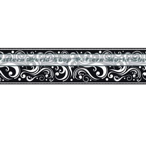 May include: Black and white seamless pattern with a swirling design. The pattern features a repeating motif of stylized swirls and dots. The pattern is perfect for use in a variety of design projects, such as fabric, wallpaper, and packaging.