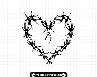 Corazón de alambre de púas SVG PNG DXF, archivo de corte de amor gótico para Cricut y láser