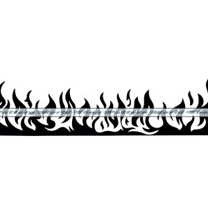May include: Black and white tribal flame design. This graphic design is perfect for adding a fiery touch to any project.