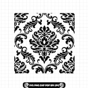 Elegant Damask Pattern #3 SVG, Vintage Baroque Floral Cut File PNG, DXF Ornamental Seamless Design for Cricut, Laser, Cnc