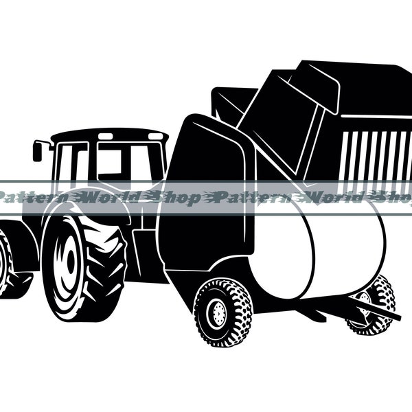 Farm Round Baler SVG, Wheat Bale SVG, Harvest Tractor Svg, Clipart, Files For Cricut, Cut Files For Silhouette, Dxf, Png, Eps, Vector