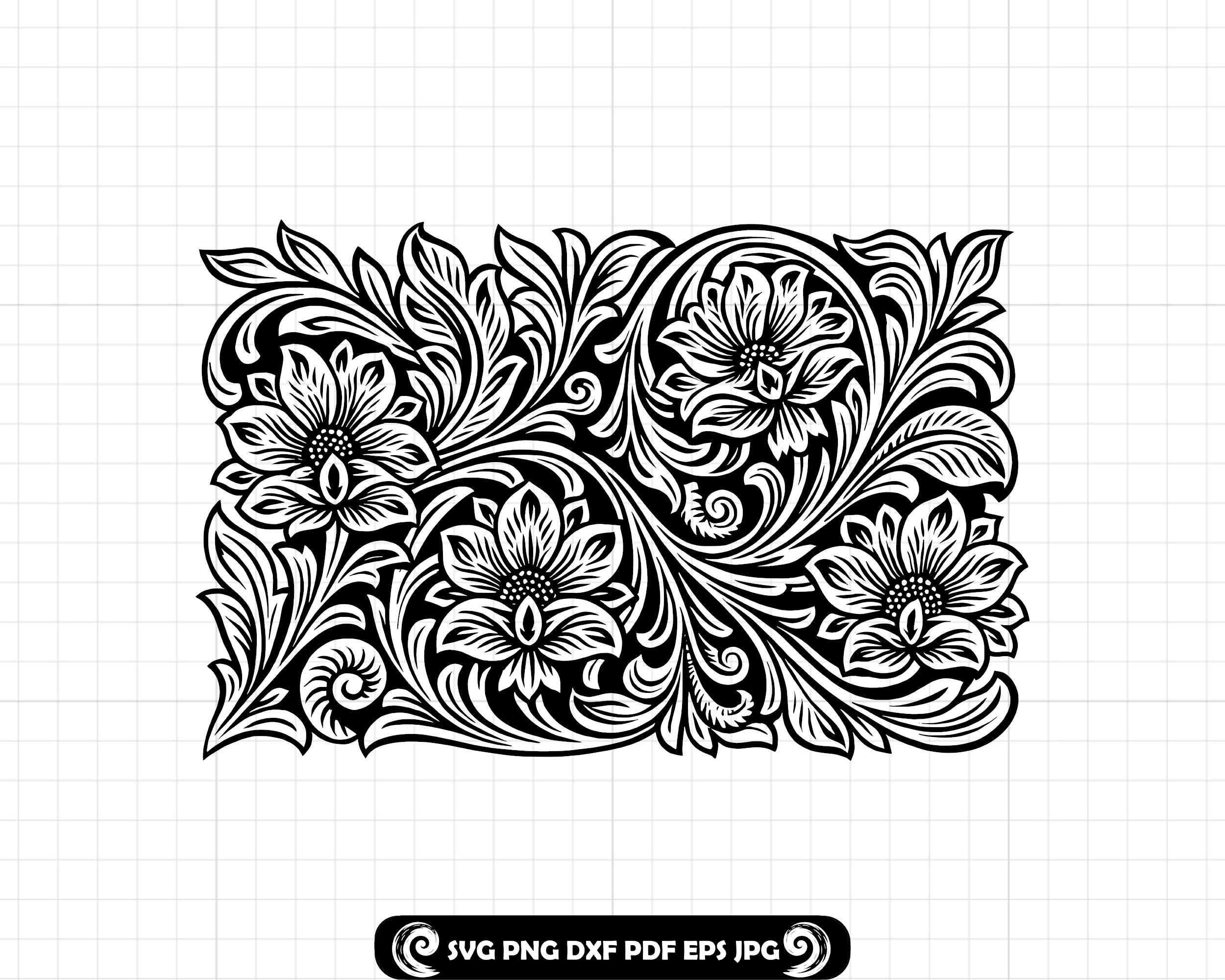 Lather Design Tooled Leather #109 SVG PNG DXF, Leather Tooling Pattern, Western ...