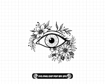 Floral Mystic Eye SVG PNG DXF: Boho Eye Cut File