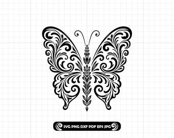 Ornate Butterfly SVG PNG DXF: Ornamental Butterfly Cut File