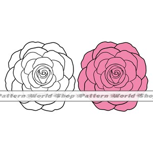 Puede incluir: Un dibujo en blanco y negro de una rosa con una versión rosa rellena de la misma rosa.