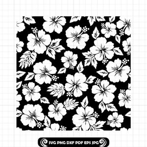 Hibiscus Floral Pattern SVG, Tropical Seamless Flower Background, PNG DXF for Cricut, Laser Cut, Tumbler Wrap, Summer Beach Crafts