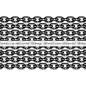 May include: Black and white repeating pattern of a chain link design. The chain links are interlocked and form a continuous pattern.