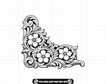 Patrón de tallado de esquinas con delicadeza SVG PNG DXF, archivo de corte de esquina occidental para Cricut y láser
